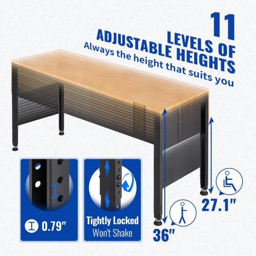 Adjustable Workbench 27136 Height 61 X 20 Hardwood Top 2000 LBS Load Capacity Power Outlets  USB Po 3