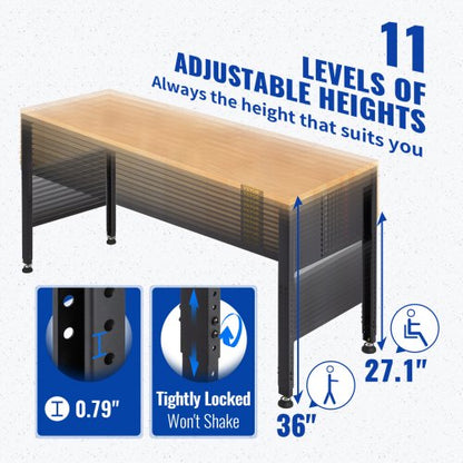 Adjustable Workbench 27136 Height 61 X 20 Hardwood Top 2000 LBS Load Capacity Power Outlets  USB Po 3