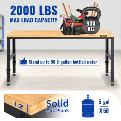 Adjustable Workbench 27136 Height 61 X 20 Hardwood Top 2000 LBS Load Capacity Power Outlets  USB Po 5