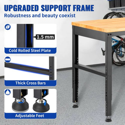 Adjustable Workbench 27136 Height 61 X 20 Hardwood Top 2000 LBS Load Capacity Power Outlets  USB Po 6