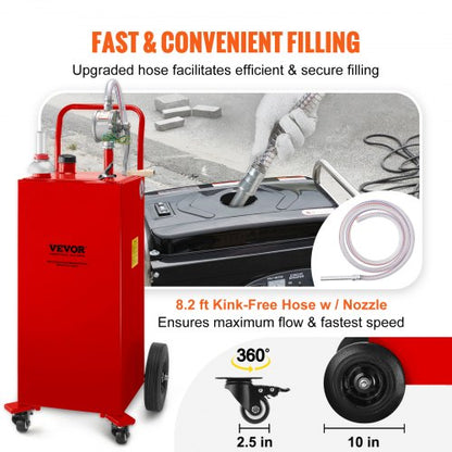 30 Gallon Fuel Caddy Gas Storage Tank With Manual Transfer Pump  4 Wheels Portable GasolineDiesel C 6