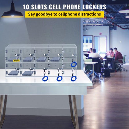 Acrylic Cell Phone Locker 10Slot Secure Storage Cabinet With Keys WallMount Or Freestanding Design  2