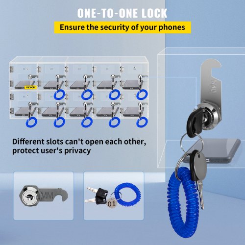 Acrylic Cell Phone Locker 10Slot Secure Storage Cabinet With Keys WallMount Or Freestanding Design  3