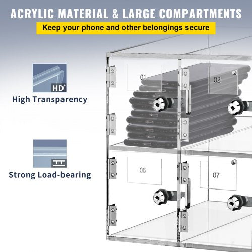 Acrylic Cell Phone Locker 10Slot Secure Storage Cabinet With Keys WallMount Or Freestanding Design  4
