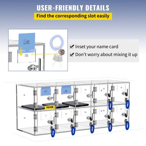 Acrylic Cell Phone Locker 10Slot Secure Storage Cabinet With Keys WallMount Or Freestanding Design  6
