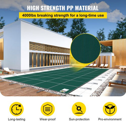 16x30 ft Inground Pool Safety Cover, Heavy-Duty Winter Pool Cover w/ Brass Anchors & Springs, Triple-Stitched Mesh