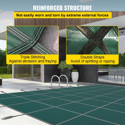 16x30 ft Inground Pool Safety Cover, Heavy-Duty Winter Pool Cover w/ Brass Anchors & Springs, Triple-Stitched Mesh