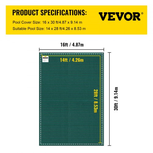 16x30 ft Inground Pool Safety Cover, Heavy-Duty Winter Pool Cover w/ Brass Anchors & Springs, Triple-Stitched Mesh