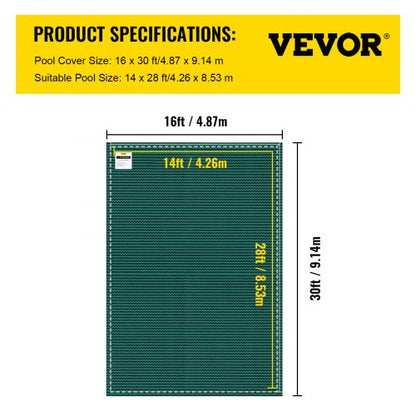 16x30 ft Inground Pool Safety Cover, Heavy-Duty Winter Pool Cover w/ Brass Anchors & Springs, Triple-Stitched Mesh