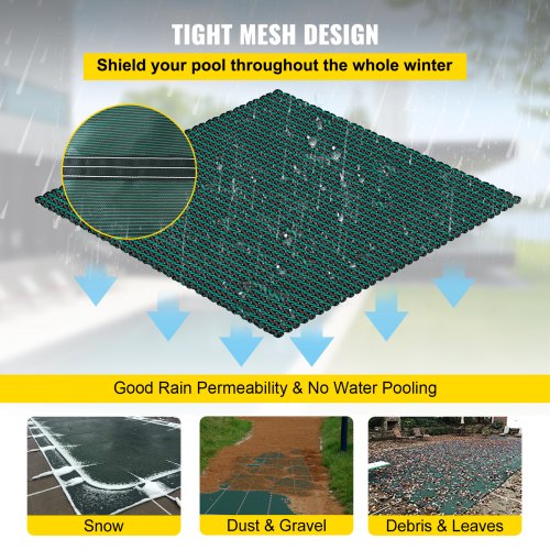 20x38 ft Rectangular Winter Pool Cover with Right Step, High-Strength Mesh PP Material, Triple-Stitched, Rain-Permeable