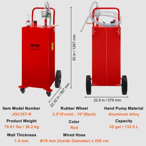 35 Gallon Fuel Storage Tank HeavyDuty Steel Gas Caddy W Manual Pump  4 Wheels Transport Gasoline 7