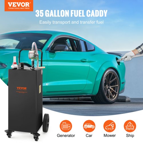 35Gallon Fuel Caddy HeavyDuty Gas Storage Tank W Manual Transfer Pump  4 Wheels Portable DieselGaso 2