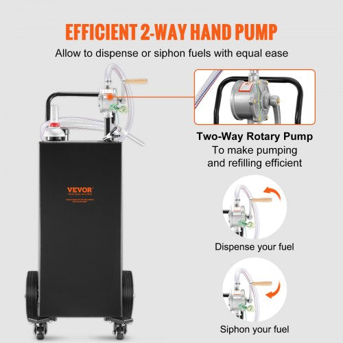 35Gallon Fuel Caddy HeavyDuty Gas Storage Tank W Manual Transfer Pump  4 Wheels Portable DieselGaso 3