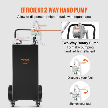 35Gallon Fuel Caddy HeavyDuty Gas Storage Tank W Manual Transfer Pump  4 Wheels Portable DieselGaso 3
