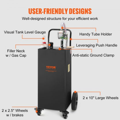 35Gallon Fuel Caddy HeavyDuty Gas Storage Tank W Manual Transfer Pump  4 Wheels Portable DieselGaso 4