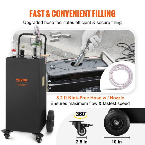 35Gallon Fuel Caddy HeavyDuty Gas Storage Tank W Manual Transfer Pump  4 Wheels Portable DieselGaso 6