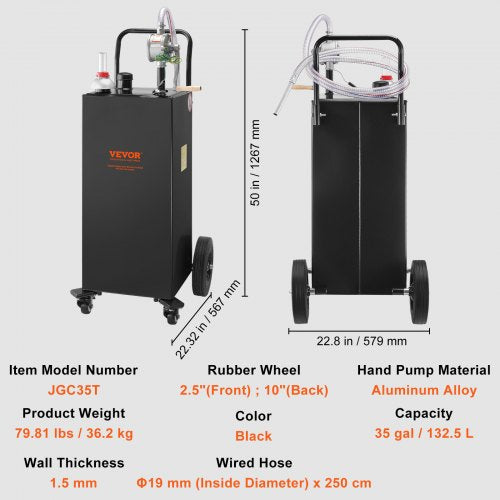 35Gallon Fuel Caddy HeavyDuty Gas Storage Tank W Manual Transfer Pump  4 Wheels Portable DieselGaso 7