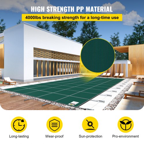 20 ft x 42 ft Rectangular Winter Pool Cover, Triple Stitched, High Strength Mesh PP Material with Rain Permeability