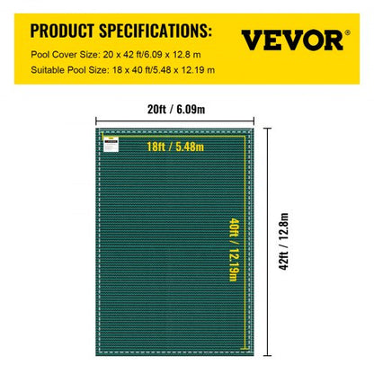 20 ft x 42 ft Rectangular Winter Pool Cover, Triple Stitched, High Strength Mesh PP Material with Rain Permeability