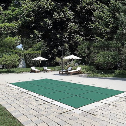 14 Ft X 26 Ft Rectangular Winter Pool Cover Triple Stitched High Strength Mesh PP Material With Rai 1