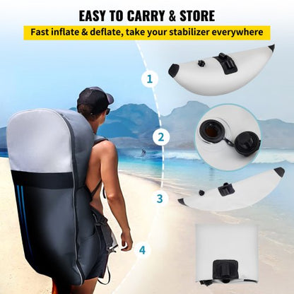 Nflatable Kayak Stabilizer System 2 PCS PVC Outrigger Floats With Adjustable Sidekick Arms Rod For  4