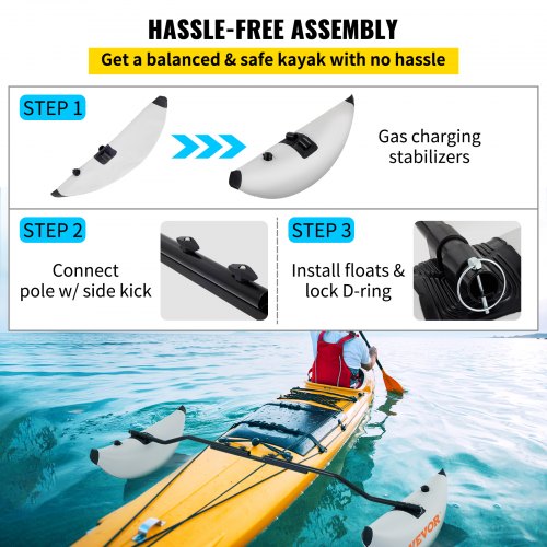 Nflatable Kayak Stabilizer System 2 PCS PVC Outrigger Floats With Adjustable Sidekick Arms Rod For  6