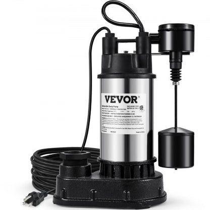 1.5 HP 6000 GPH Submersible Water Pump with Vertical Float Switch, Heavy-Duty Basement Sump Pump for Flooding Areas