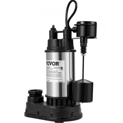 1.5 HP 6000 GPH Submersible Water Pump with Vertical Float Switch, Heavy-Duty Basement Sump Pump for Flooding Areas