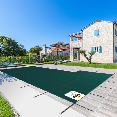 Winter Pool Cover Rectangular Inground Pool Safety Cover With Left Step Installation Hardware 5