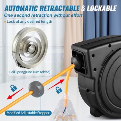 Heavy Duty Retractable Extension Cord Reel Power Cord With Outlets 2