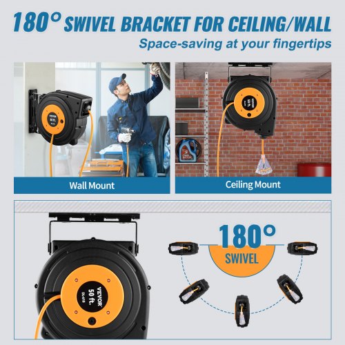 Heavy Duty Retractable Extension Cord Reel Power Cord With Outlets 6