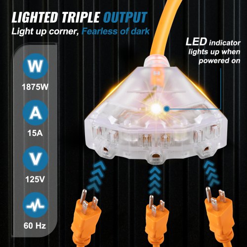 Heavy Duty Retractable Extension Cord Reel Power Cord With Triple Outlet And Circuit Breaker For DI 5