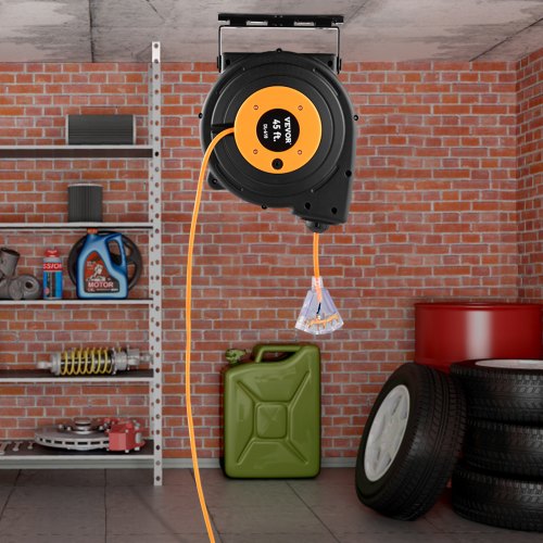 Heavy Duty Retractable Extension Cord Reel Power Cord With Triple Outlet And Circuit Breaker For DI 6