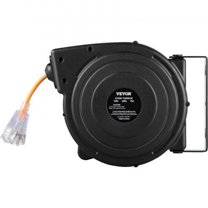 Heavy Duty Retractable Extension Cord Reel Power Cord With Triple Outlet And Circuit Breaker For DI 9