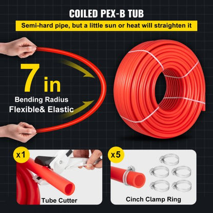 Non Oxygen Barrier Red PEX Pipe PEX Tubing Flexible PEX Water Line For Plumbing Radiant Heating RV  2