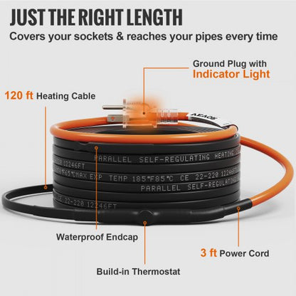 SelfRegulating Pipe Heating Cable Heat Tape Protects PVC Hose Metal And Plastic Pipe 3