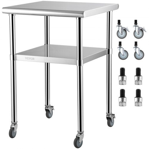 Stainless Steel Work Table with Adjustable Undershelf High lb Load Capacity, Heavy Duty Metal Prep Station