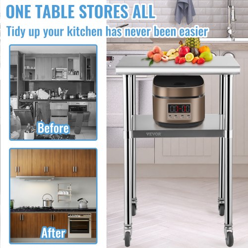 Stainless Steel Work Table With Adjustable Undershelf High Lb Load Capacity Heavy Duty Metal Prep S 1