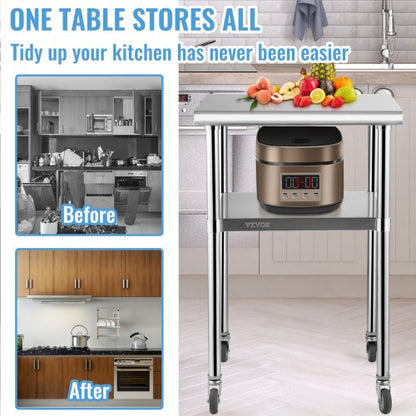 Stainless Steel Work Table With Adjustable Undershelf High Lb Load Capacity Heavy Duty Metal Prep S 1