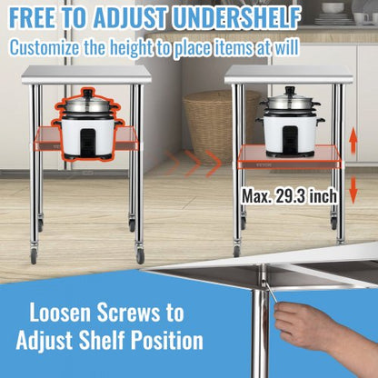 Stainless Steel Work Table With Adjustable Undershelf High Lb Load Capacity Heavy Duty Metal Prep S 3