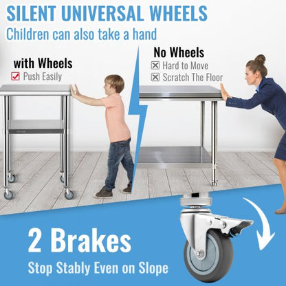 Stainless Steel Work Table With Adjustable Undershelf High Lb Load Capacity Heavy Duty Metal Prep S 4