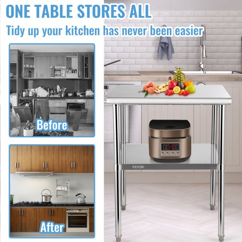 Stainless Steel Work Table Heavy Duty Metal Adjustable Undershelf  Feet Commercial Prep Table 2