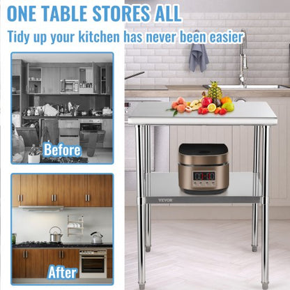 Stainless Steel Work Table Heavy Duty Metal Adjustable Undershelf  Feet Commercial Prep Table 2