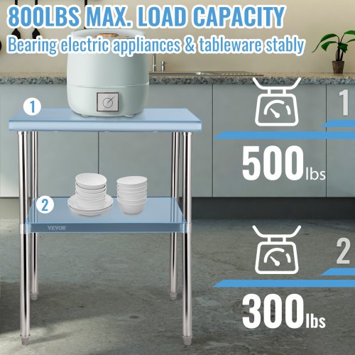 Stainless Steel Work Table Heavy Duty Metal Adjustable Undershelf  Feet Commercial Prep Table 1