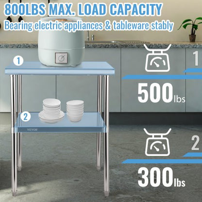 Stainless Steel Work Table Heavy Duty Metal Adjustable Undershelf  Feet Commercial Prep Table 1