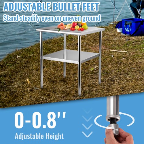 Stainless Steel Work Table Heavy Duty Metal Adjustable Undershelf  Feet Commercial Prep Table 3