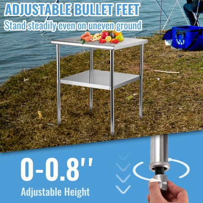 Stainless Steel Work Table Heavy Duty Metal Adjustable Undershelf  Feet Commercial Prep Table 3