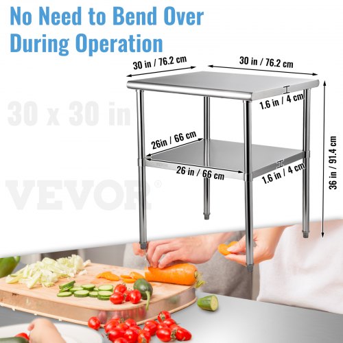 Stainless Steel Work Table Heavy Duty Metal Adjustable Undershelf  Feet Commercial Prep Table 5