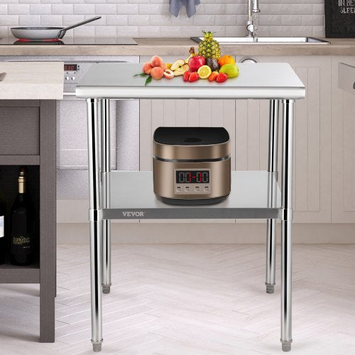Stainless Steel Work Table Heavy Duty Metal Adjustable Undershelf  Feet Commercial Prep Table 6