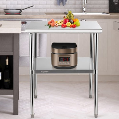 Stainless Steel Work Table Heavy Duty Metal Adjustable Undershelf  Feet Commercial Prep Table 6